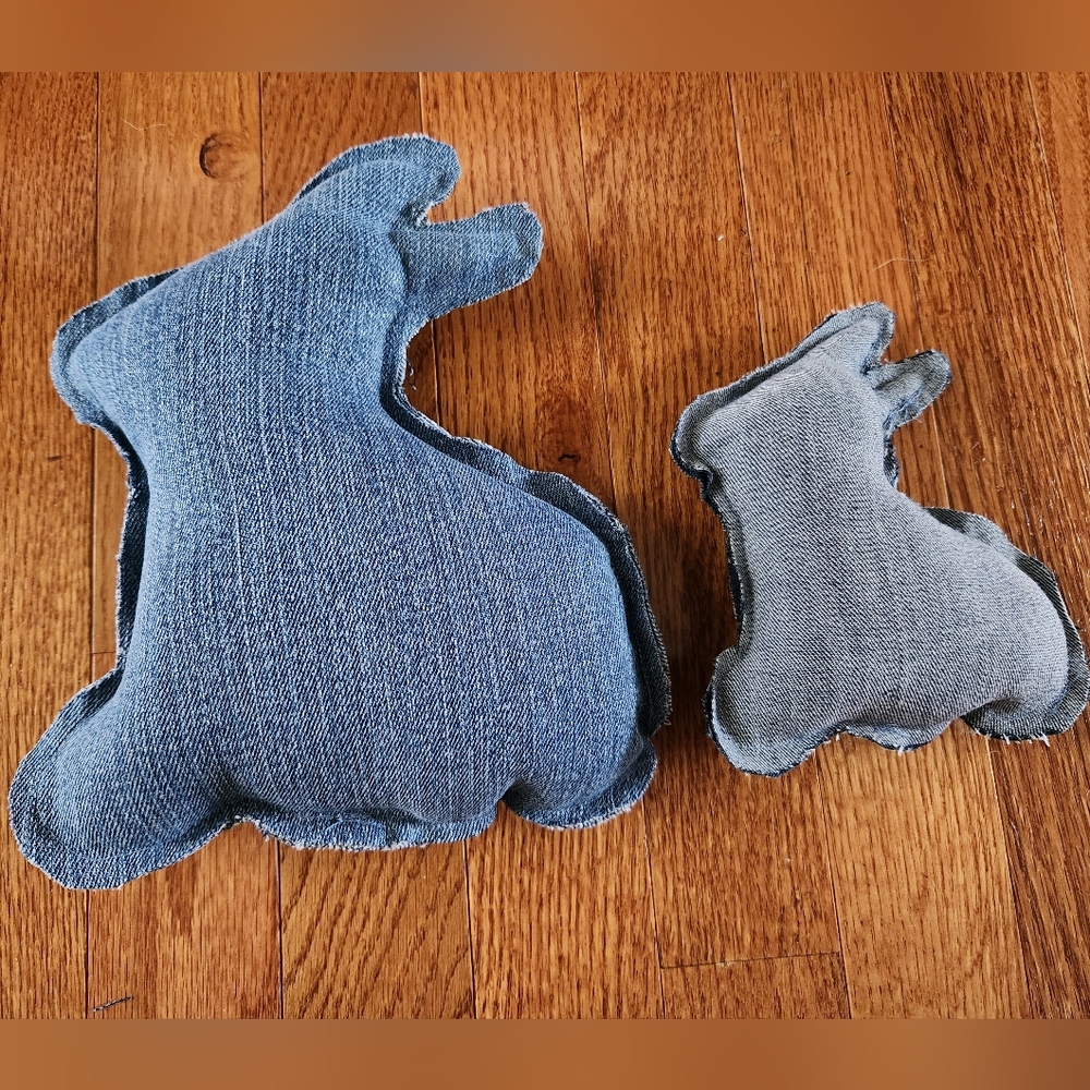 Set of 2 Upcycled Light Wash Denim Bunnies